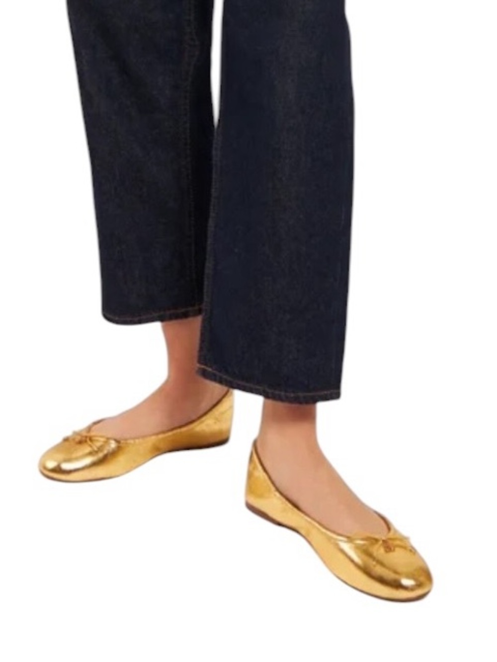 Sam Edelman Felicia Shiny Gold Leather Ballet Flats Dainty Bow accents 7.5 NEW